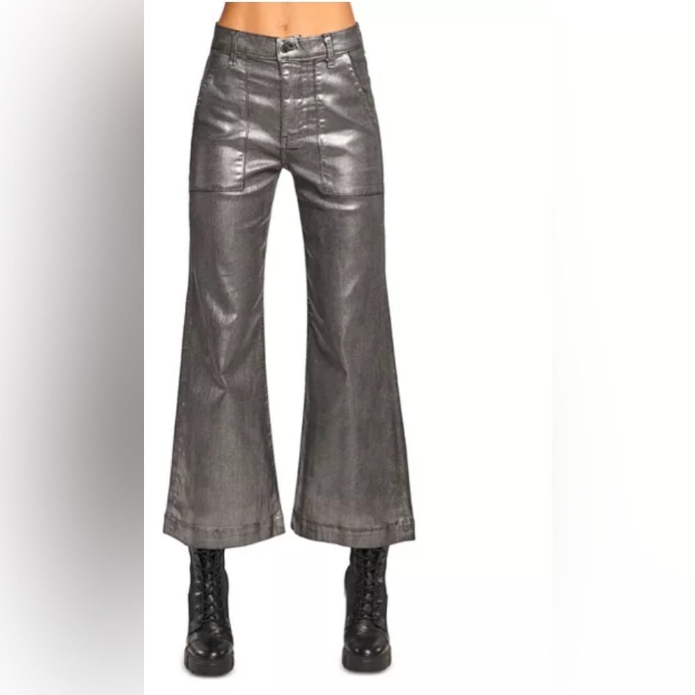 RAMY Brook metallic Clifford coated denim jeans ankle cropped NEW Silver Flare